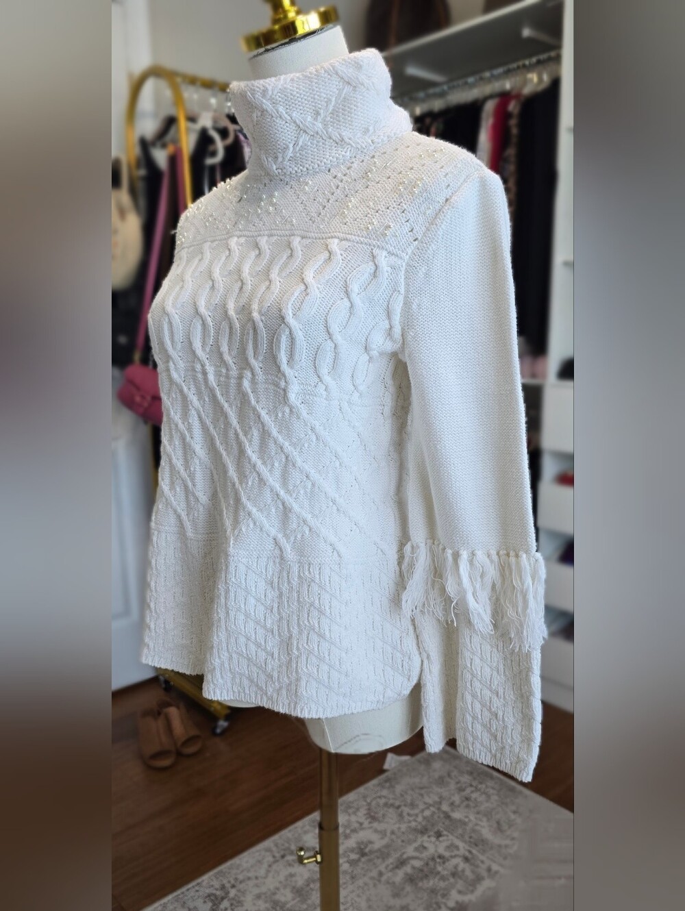 White House Black Market Women's Turtle Neck Boho White Blouse Size S - Picture 5 of 7